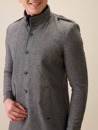 Parx Men Grey Yarn Dyed Polyester Jacket