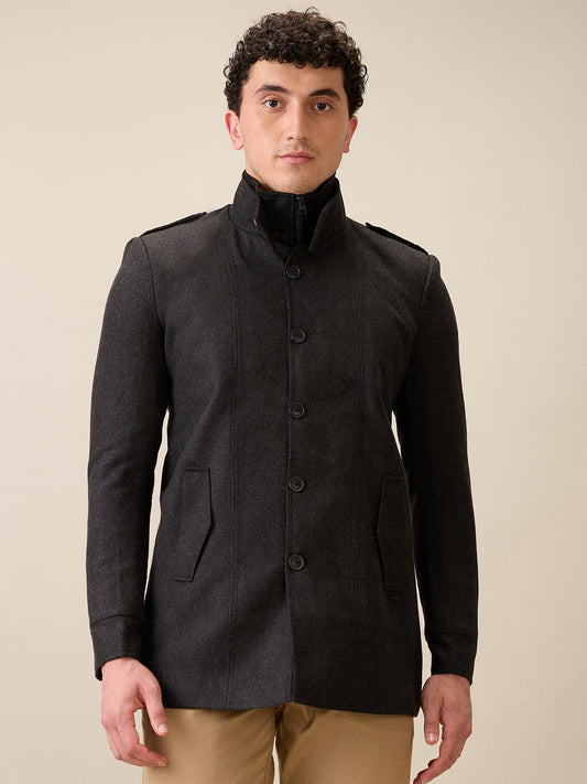 Parx Men Grey Yarn Dyed Polyester Jacket