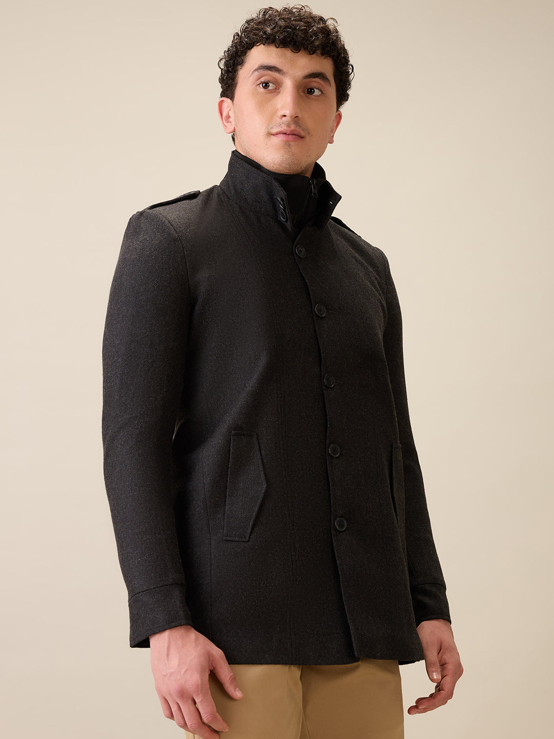 Parx Men Grey Yarn Dyed Polyester Jacket