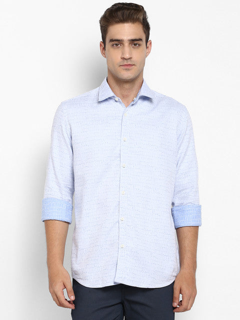 Parx Men Blue Jacquard Slim Fit Cotton Shirt