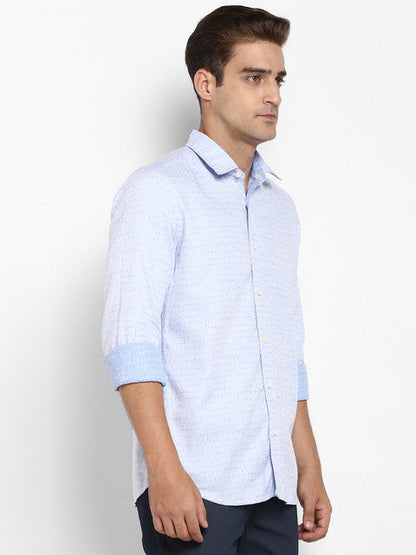 Parx Men Blue Jacquard Slim Fit Cotton Shirt