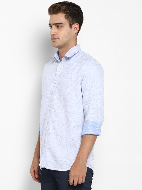 Parx Men Blue Jacquard Slim Fit Cotton Shirt