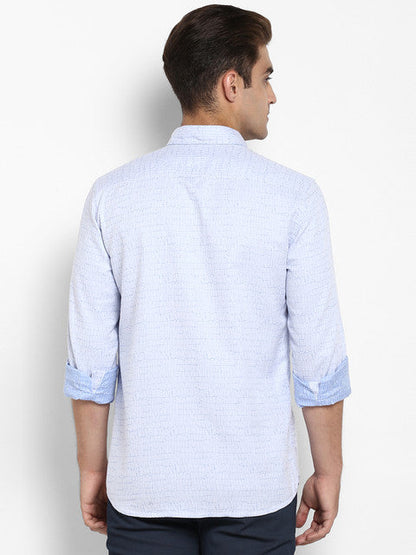 Parx Men Blue Jacquard Slim Fit Cotton Shirt