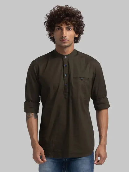 Men Green Slim Fit Solid Cotton Full Sleeve Shirts