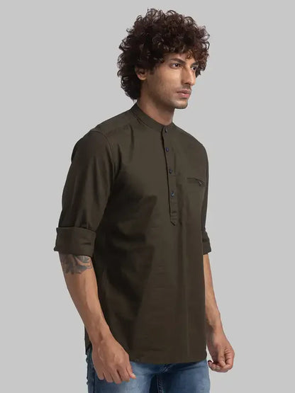 Men Green Slim Fit Solid Cotton Full Sleeve Shirts