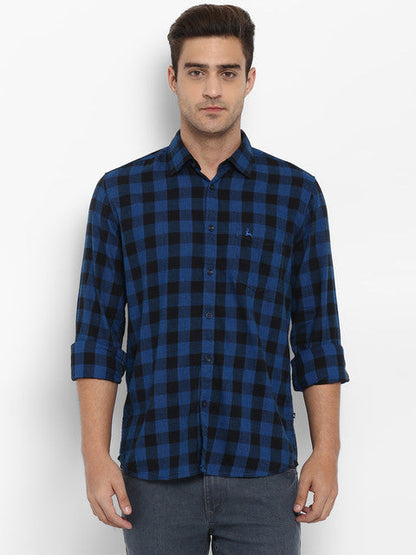 Parx Men Blue Checks Slim Fit Cotton Shirt