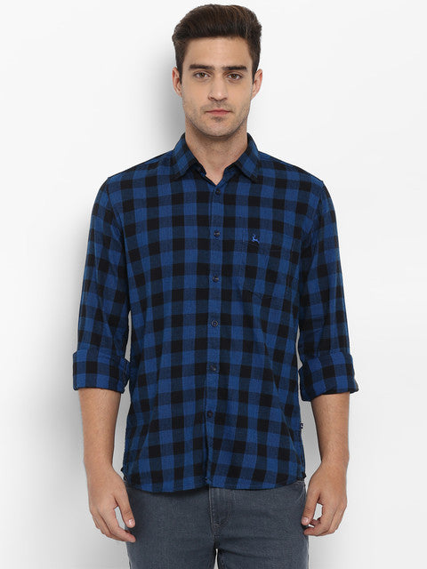 Parx Men Blue Checks Slim Fit Cotton Shirt