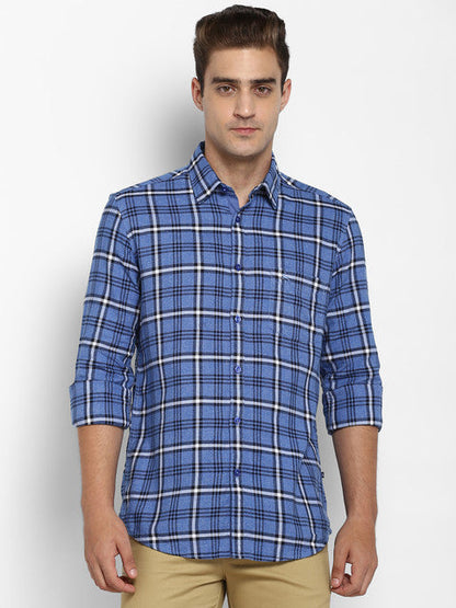 Parx Men Blue Checks Slim Fit Cotton Shirt