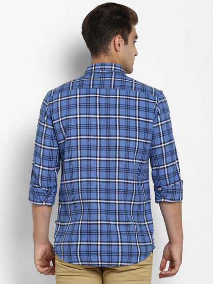 Parx Men Blue Checks Slim Fit Cotton Shirt
