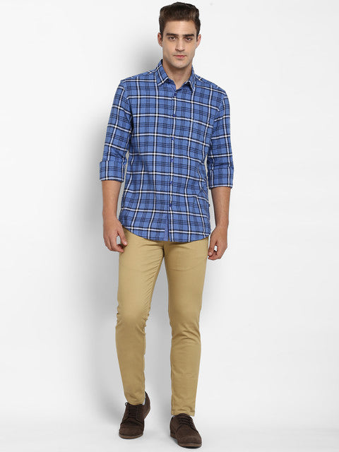 Parx Men Blue Checks Slim Fit Cotton Shirt