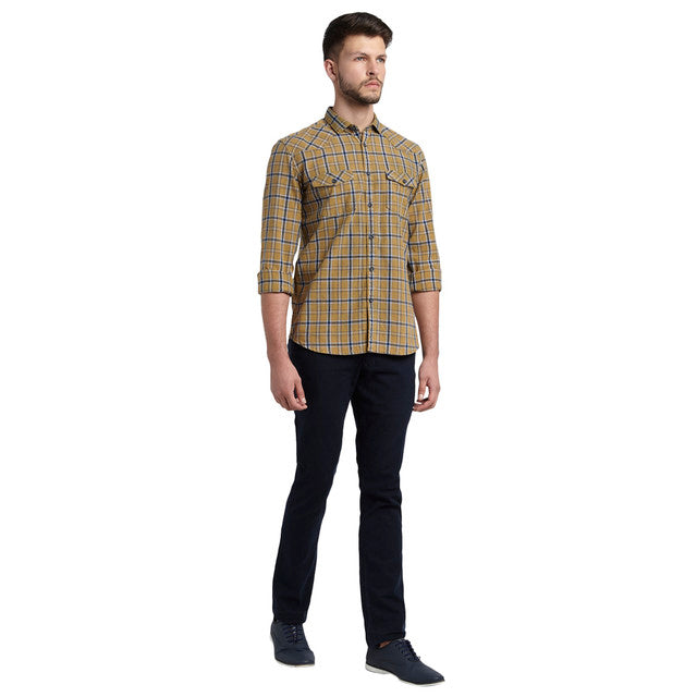 Parx Men Yellow Checks Slim Fit Cotton Shirt