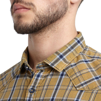 Parx Men Yellow Checks Slim Fit Cotton Shirt