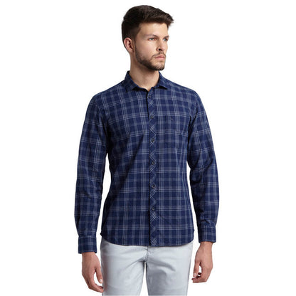 Parx Men Blue Checks Slim Fit Cotton Shirt