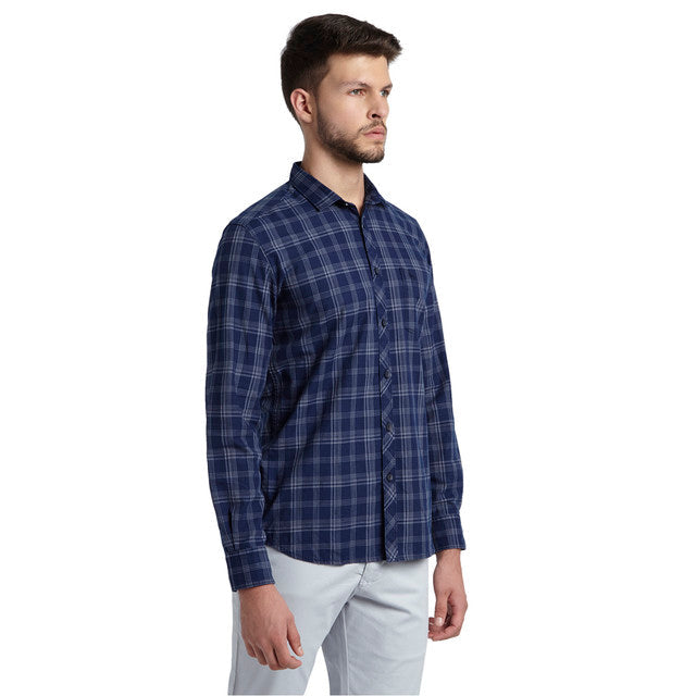 Parx Men Blue Checks Slim Fit Cotton Shirt