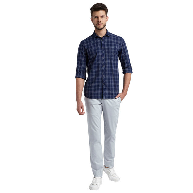 Parx Men Blue Checks Slim Fit Cotton Shirt