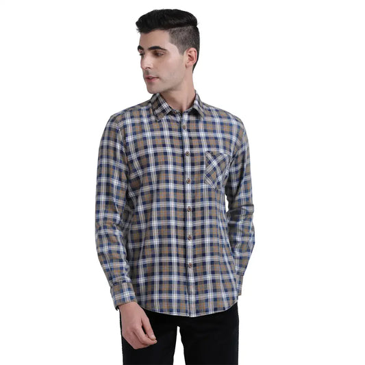 Men Brown Slim Fit Checks Cotton Full Sleeve Shirts