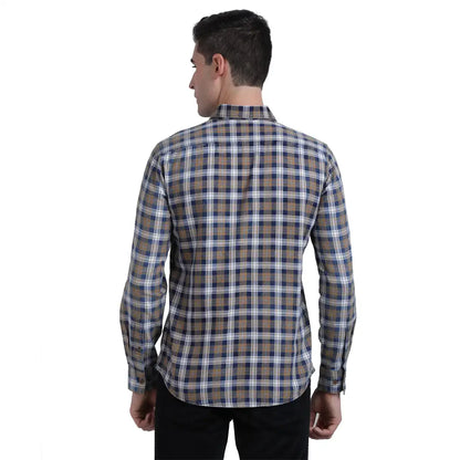 Men Brown Slim Fit Checks Cotton Full Sleeve Shirts