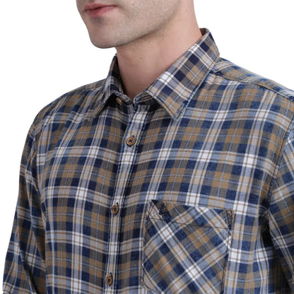 Men Brown Slim Fit Checks Cotton Full Sleeve Shirts