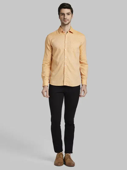 Men Orange Slim Fit Print Cotton Full Sleeve Shirts