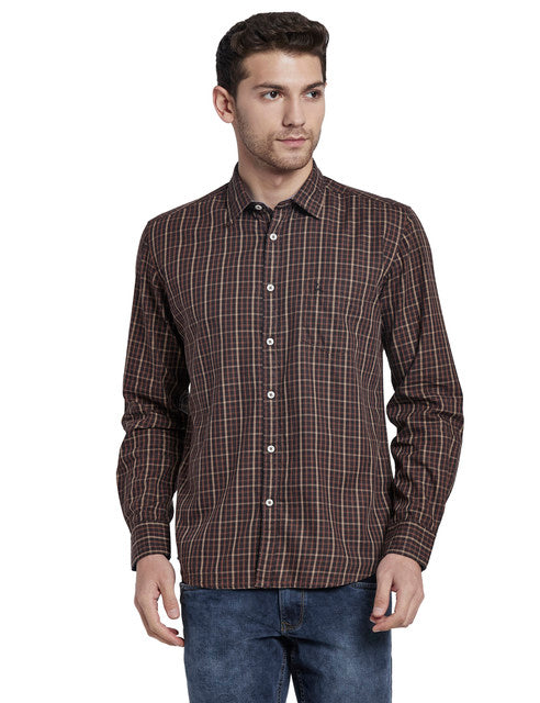 Parx Men Brown Checks Slim Fit Cotton Shirt