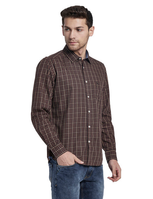 Parx Men Brown Checks Slim Fit Cotton Shirt