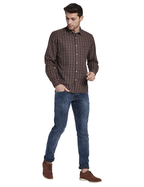 Parx Men Brown Checks Slim Fit Cotton Shirt