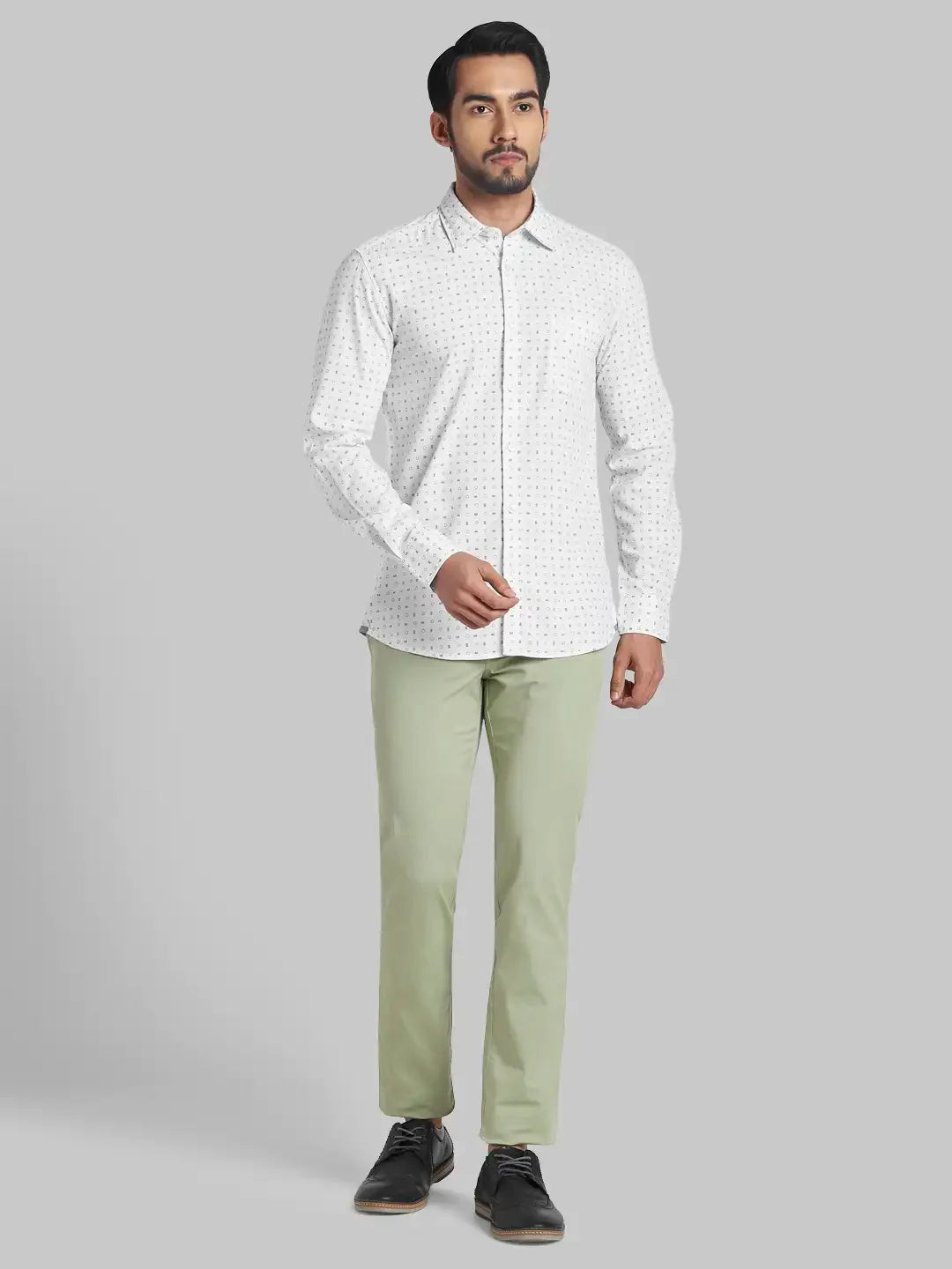 Men White Slim Fit Print Polyester Blend Full Sleeve Shirts