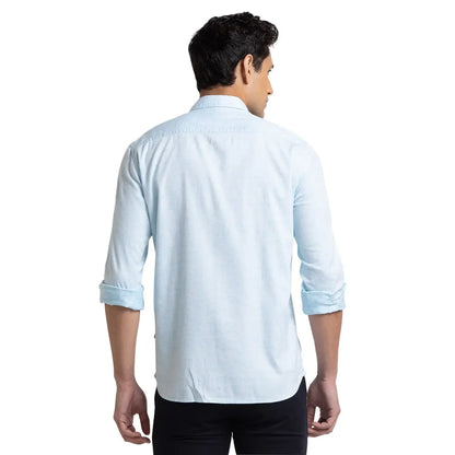 Men Blue Slim Fit Solid Cotton Blend Full Sleeve Shirts