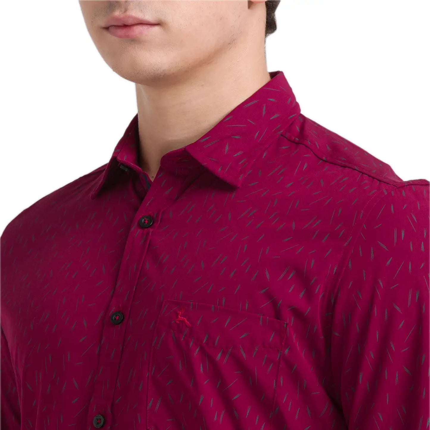Men Red Slim Fit Print Polyester Blend Full Sleeve Shirts