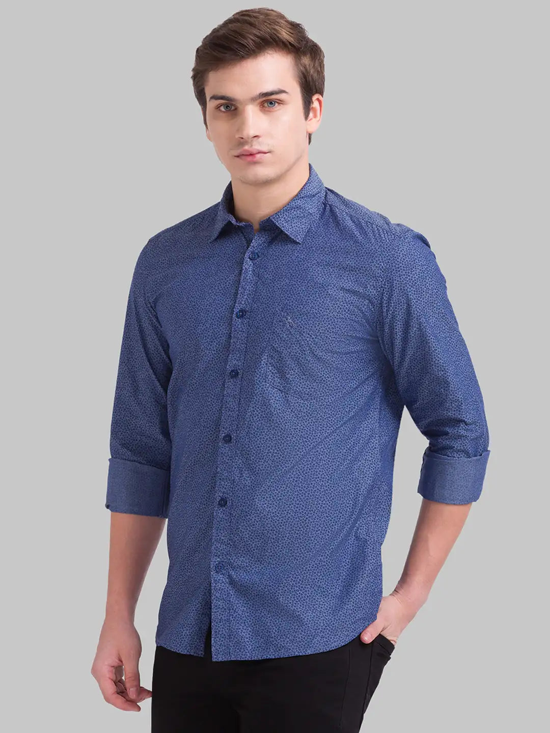 Men Blue Slim Fit Print Cotton Full Sleeve Shirts