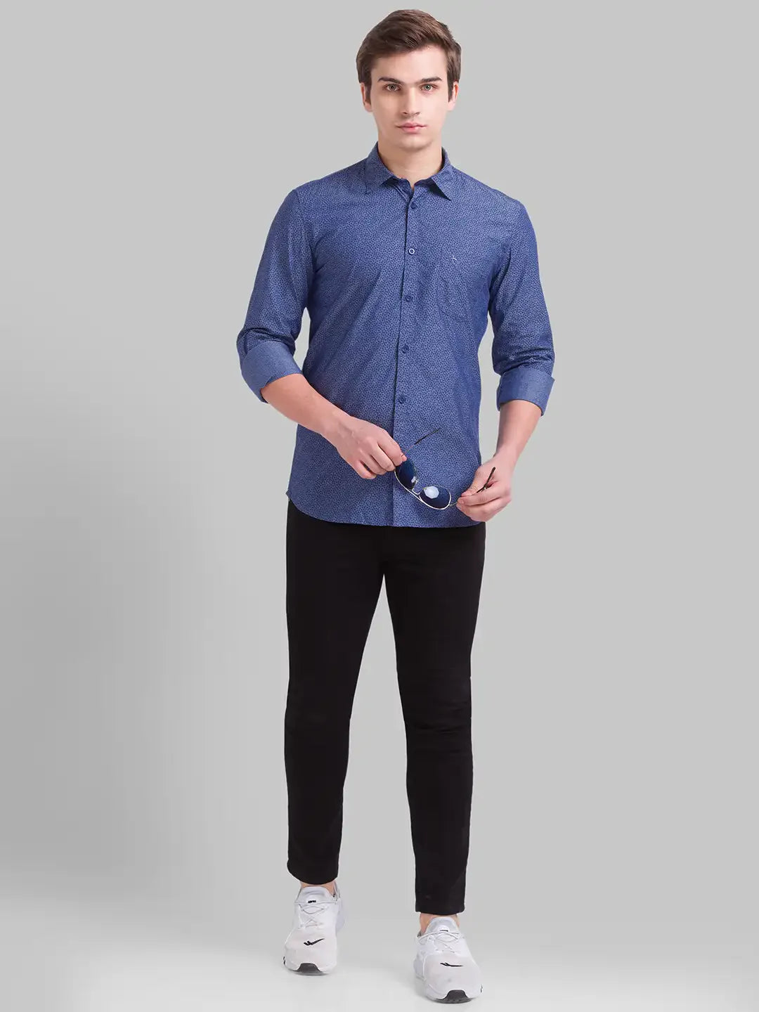 Men Blue Slim Fit Print Cotton Full Sleeve Shirts