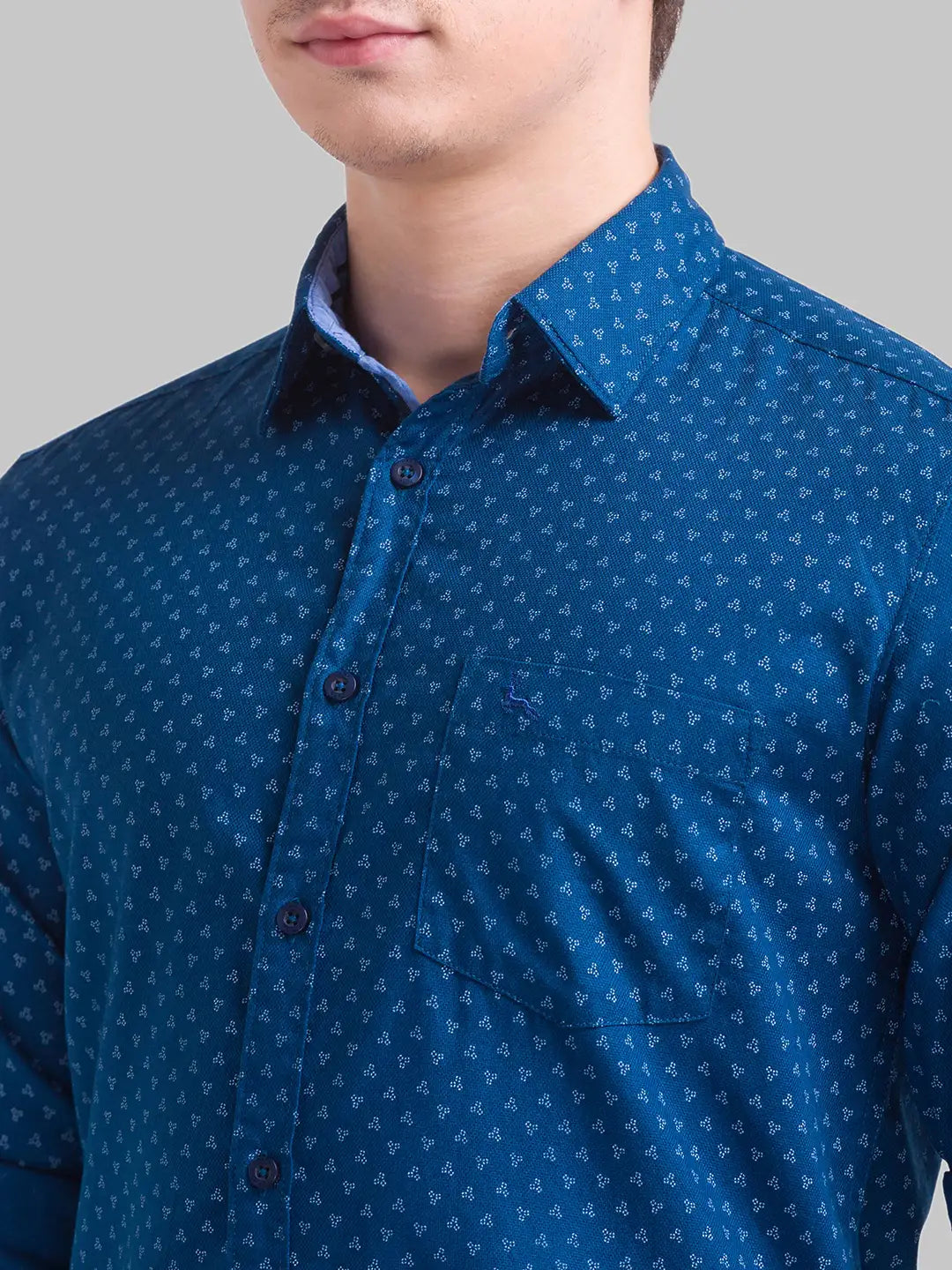 Men Blue Slim Fit Print Cotton Full Sleeve Shirts