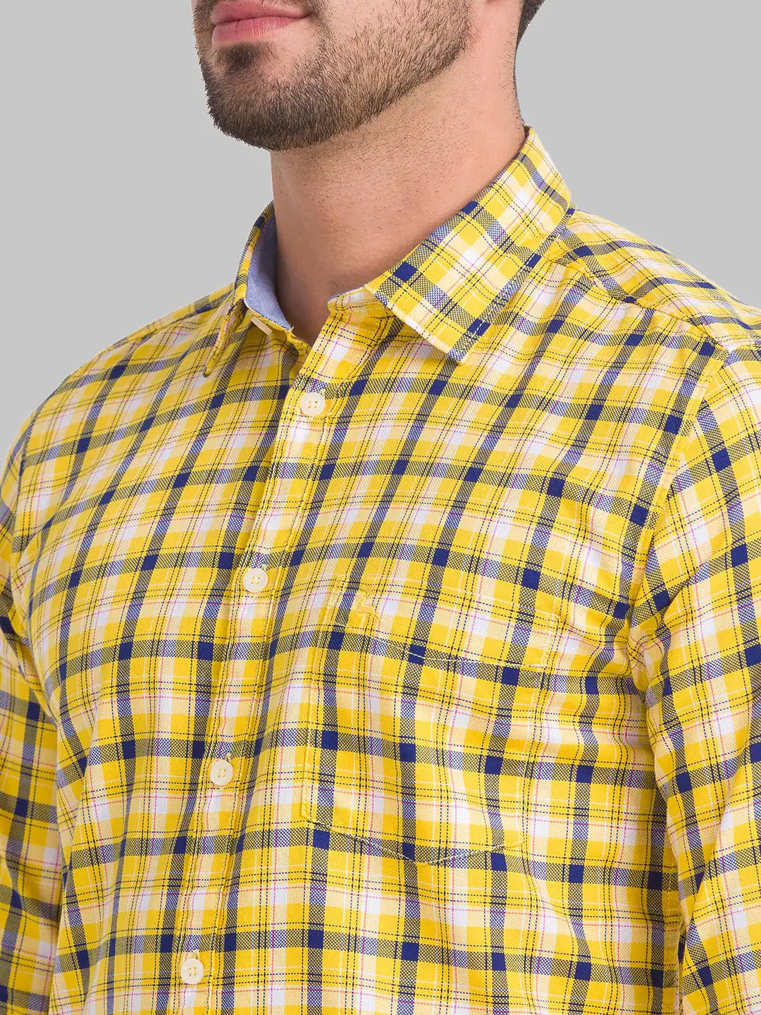 Men Yellow Slim Fit Checks Cotton Full Sleeve Shirts