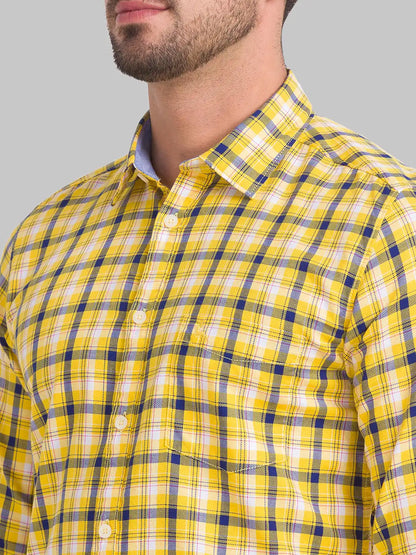 Men Yellow Slim Fit Checks Cotton Full Sleeve Shirts