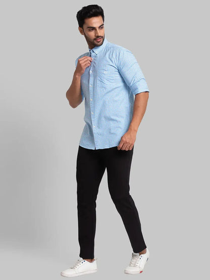 Men Blue Slim Fit Checks Cotton Full Sleeve Shirts