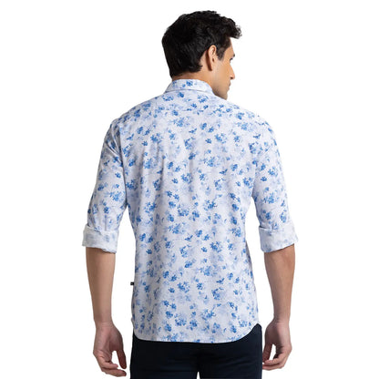 Men Blue Slim Fit Print Cotton Full Sleeve Shirts