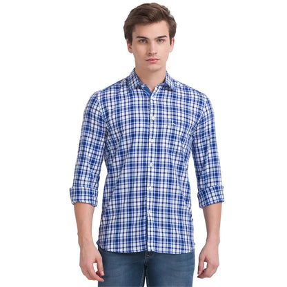 Men Blue Slim Fit Checks Cotton Full Sleeve Shirts