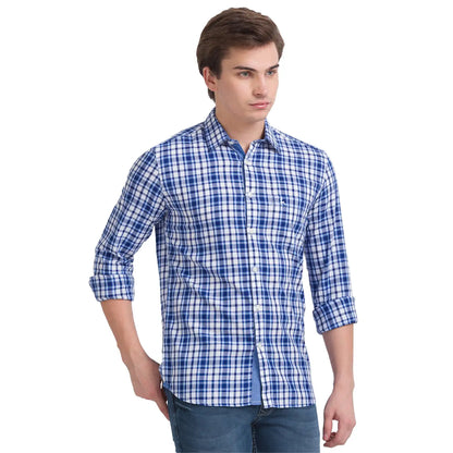 Men Blue Slim Fit Checks Cotton Full Sleeve Shirts