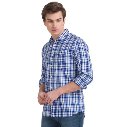 Men Blue Slim Fit Checks Cotton Full Sleeve Shirts