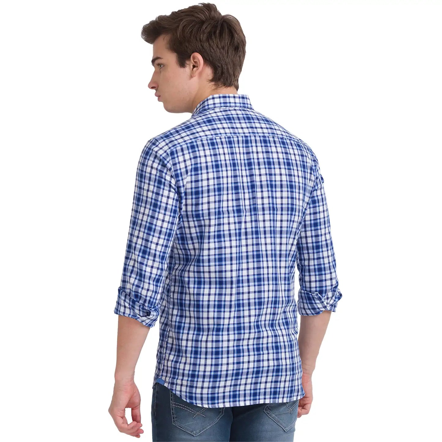 Men Blue Slim Fit Checks Cotton Full Sleeve Shirts