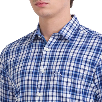 Men Blue Slim Fit Checks Cotton Full Sleeve Shirts