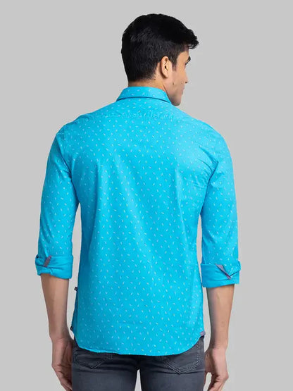 Men Blue Slim Fit Print Cotton Full Sleeve Shirts