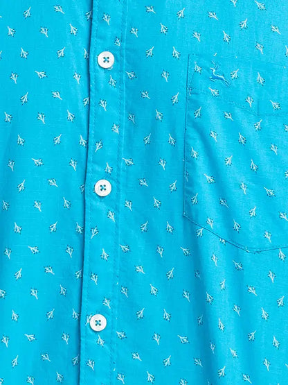 Men Blue Slim Fit Print Cotton Full Sleeve Shirts