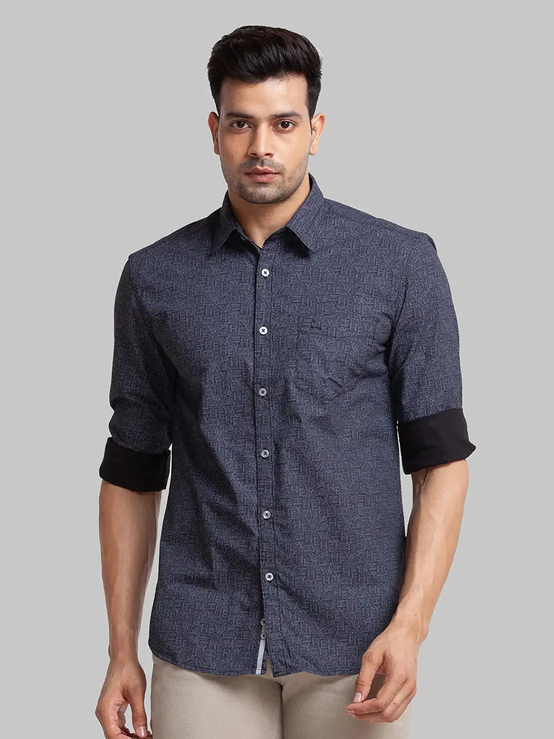 Parx Men Blue Printed Slim Fit Cotton Casual Shirt