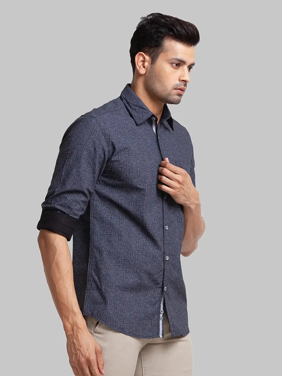 Parx Men Blue Printed Slim Fit Cotton Casual Shirt