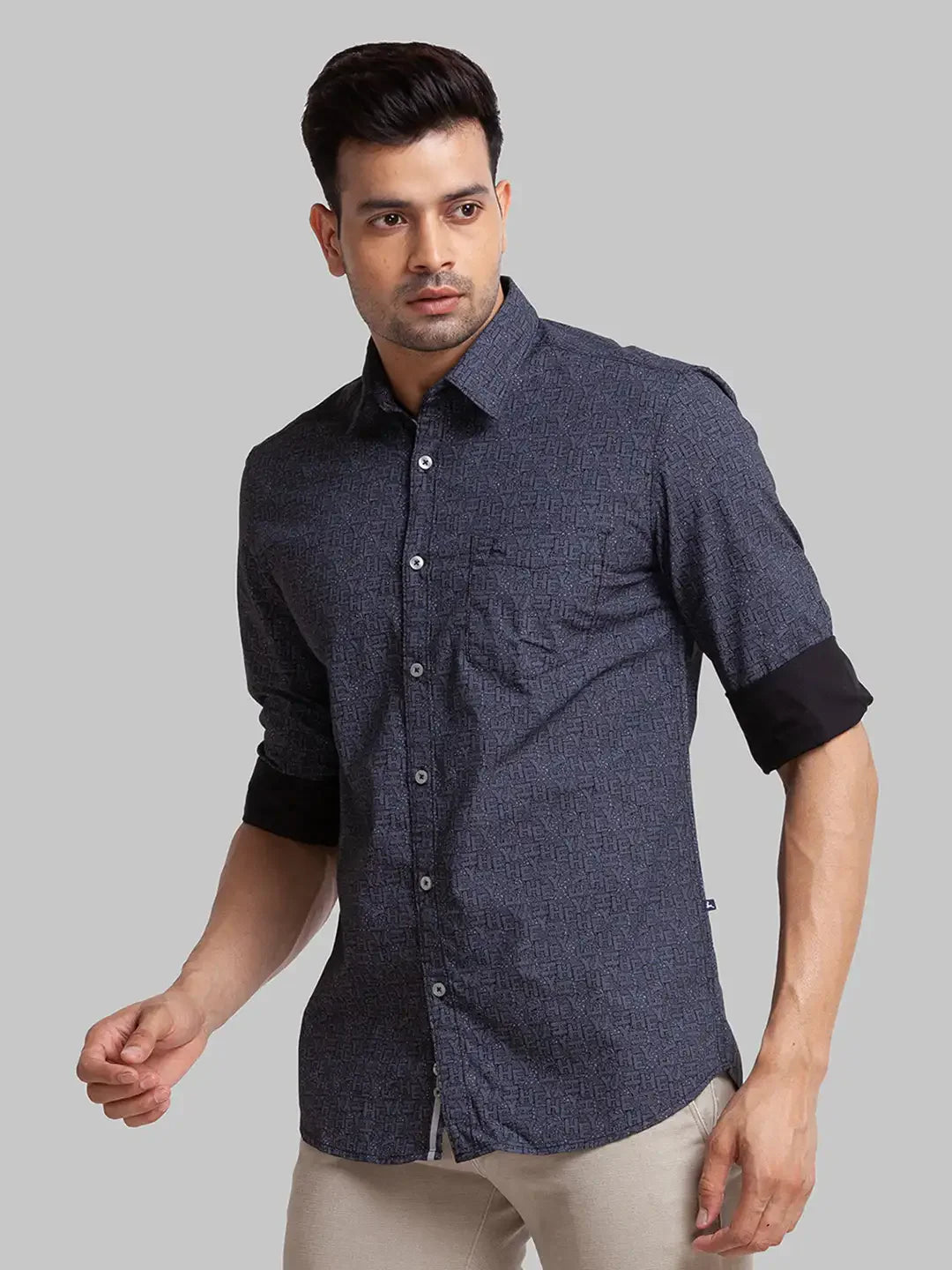 Parx Men Blue Printed Slim Fit Cotton Casual Shirt