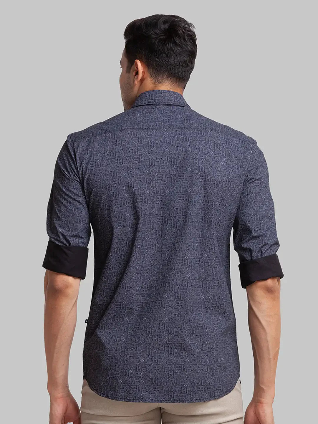 Parx Men Blue Printed Slim Fit Cotton Casual Shirt