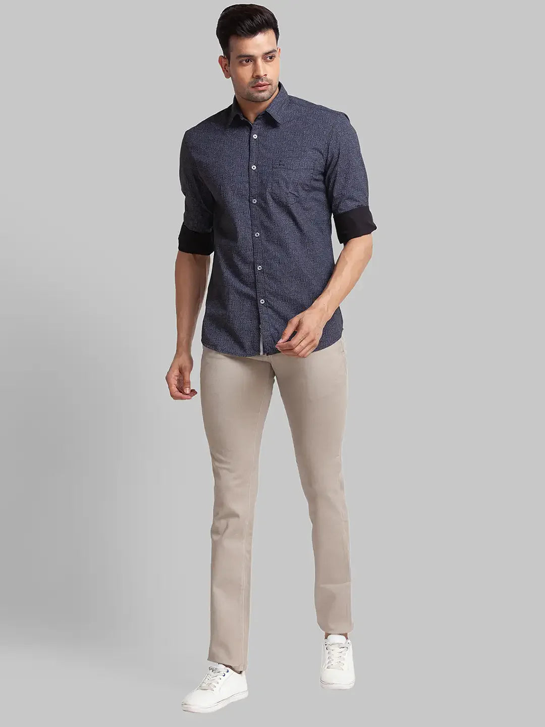 Parx Men Blue Printed Slim Fit Cotton Casual Shirt