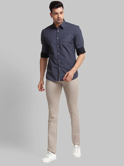 Parx Men Blue Printed Slim Fit Cotton Casual Shirt