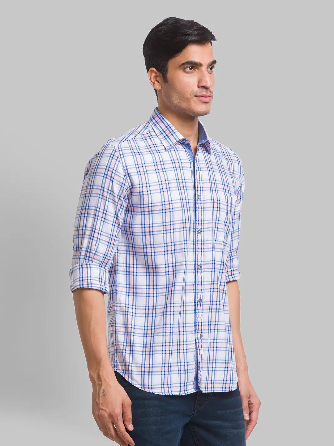 Men Red Slim Fit Checks Cotton Blend Full Sleeve Shirts